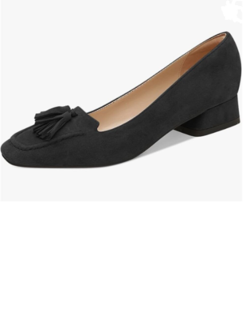YDN Black Block Low Heel Loafer Square Toe Tassel Fringe Pump Slip On Dress Shoe